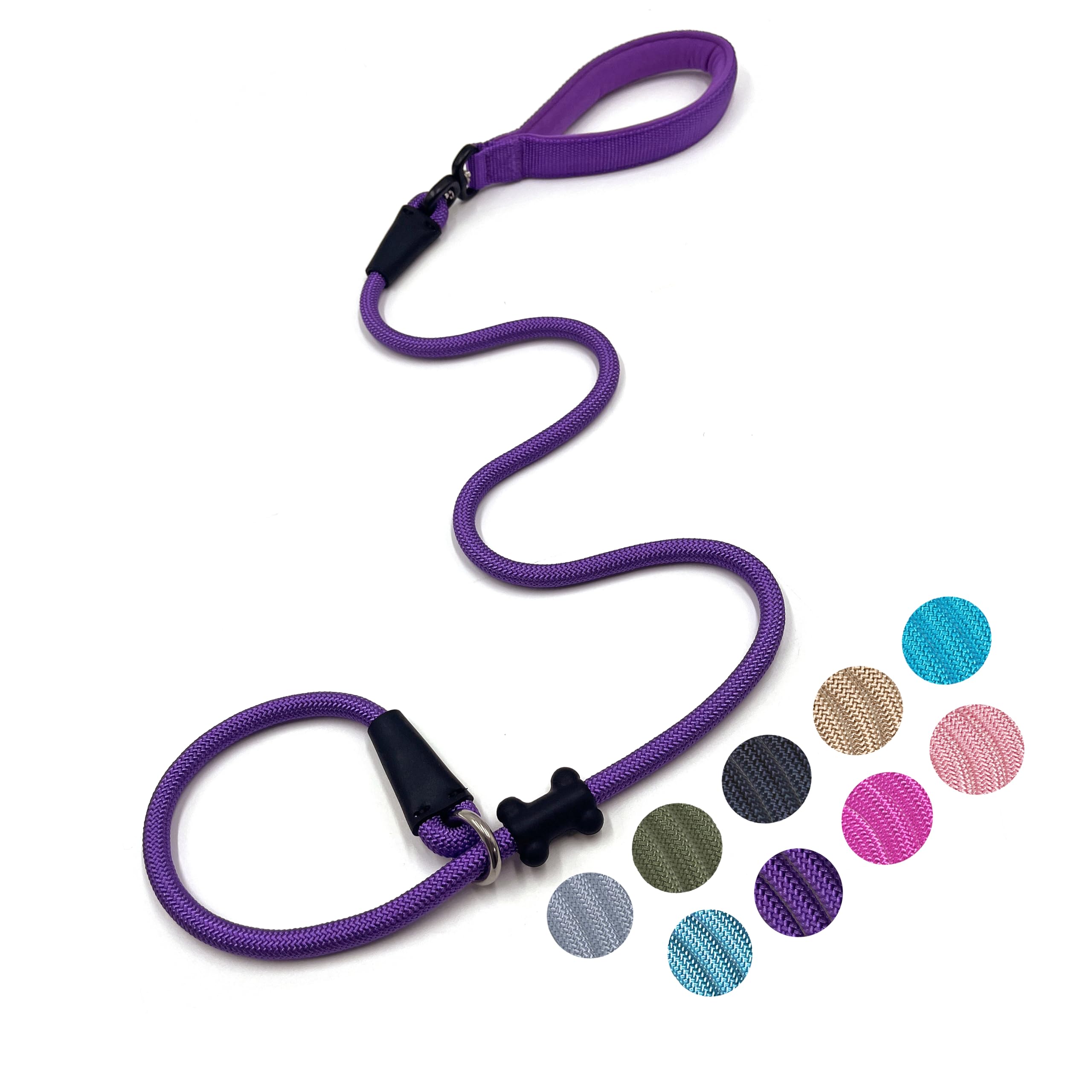 Slip Lead Dog Leash Strong Nylon Rope Leash with Comfortable Handles and Walking Training Lead for Small Medium Large Dogs (Purple, 1/2"×4ft) — image 1