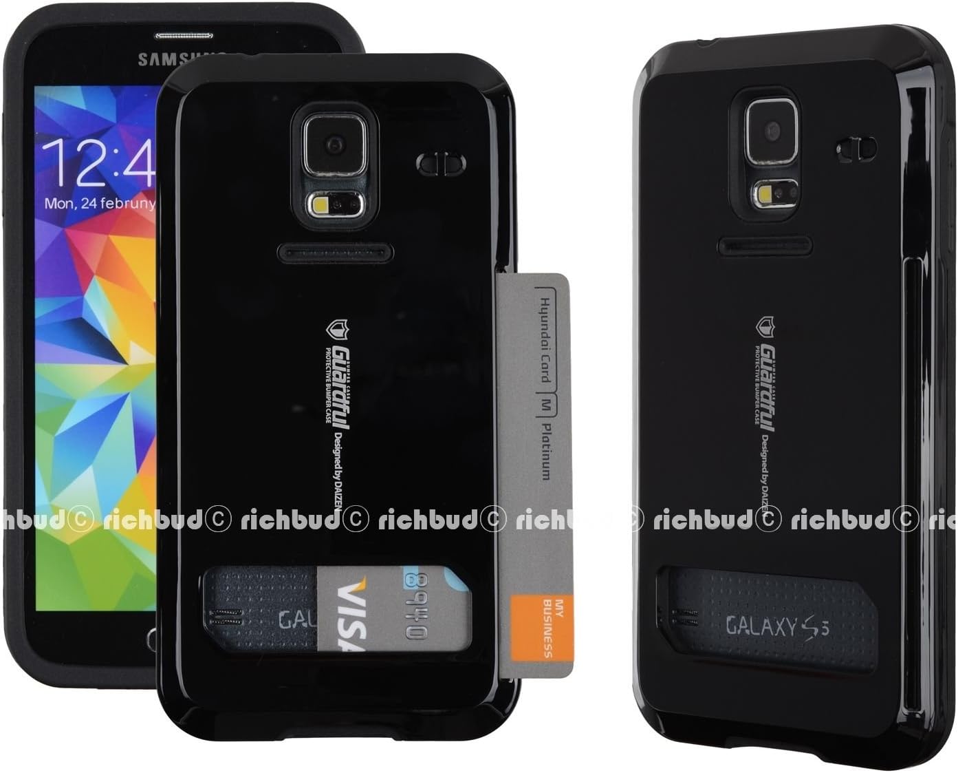 Galaxy S5 Case,[Black] Guardful [Shockproof] Credit Card Case [Dual Layer] Protective Hybrid Case [Coin Standing] with One Card Slot Wallet for Galaxy S5 (Black)