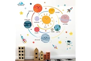 Amimagen Outer Space Planets Wall Decals - Astronaut Rocket Boys Wall Stickers - Baby Nursery Kids Room Daycare Playroom Wall Decor