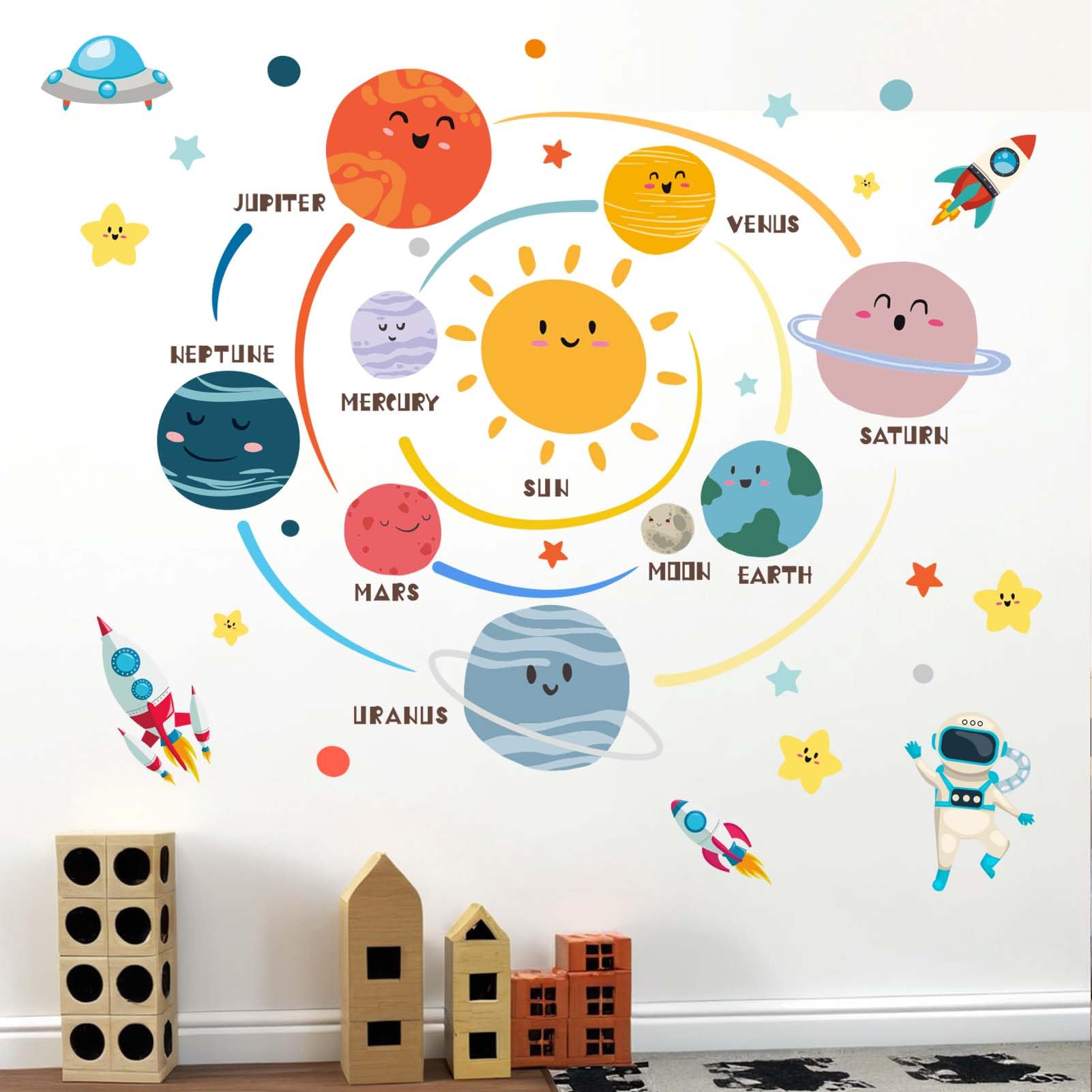 Photo 1 of Amimagen Outer Space Planets Wall Decals - Astronaut Rocket Boys Wall Stickers - Baby Nursery Kids Room Daycare Playroom Wall Decor