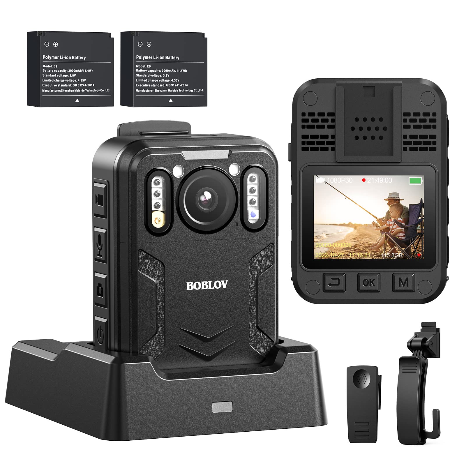 BOBLOV B4K2 128/256GB 4K Body Worn Camera with GPS, Two 3000mAh Batteries for 12hours Record Total, 4K Camcorders Video Camera with Charging Dock