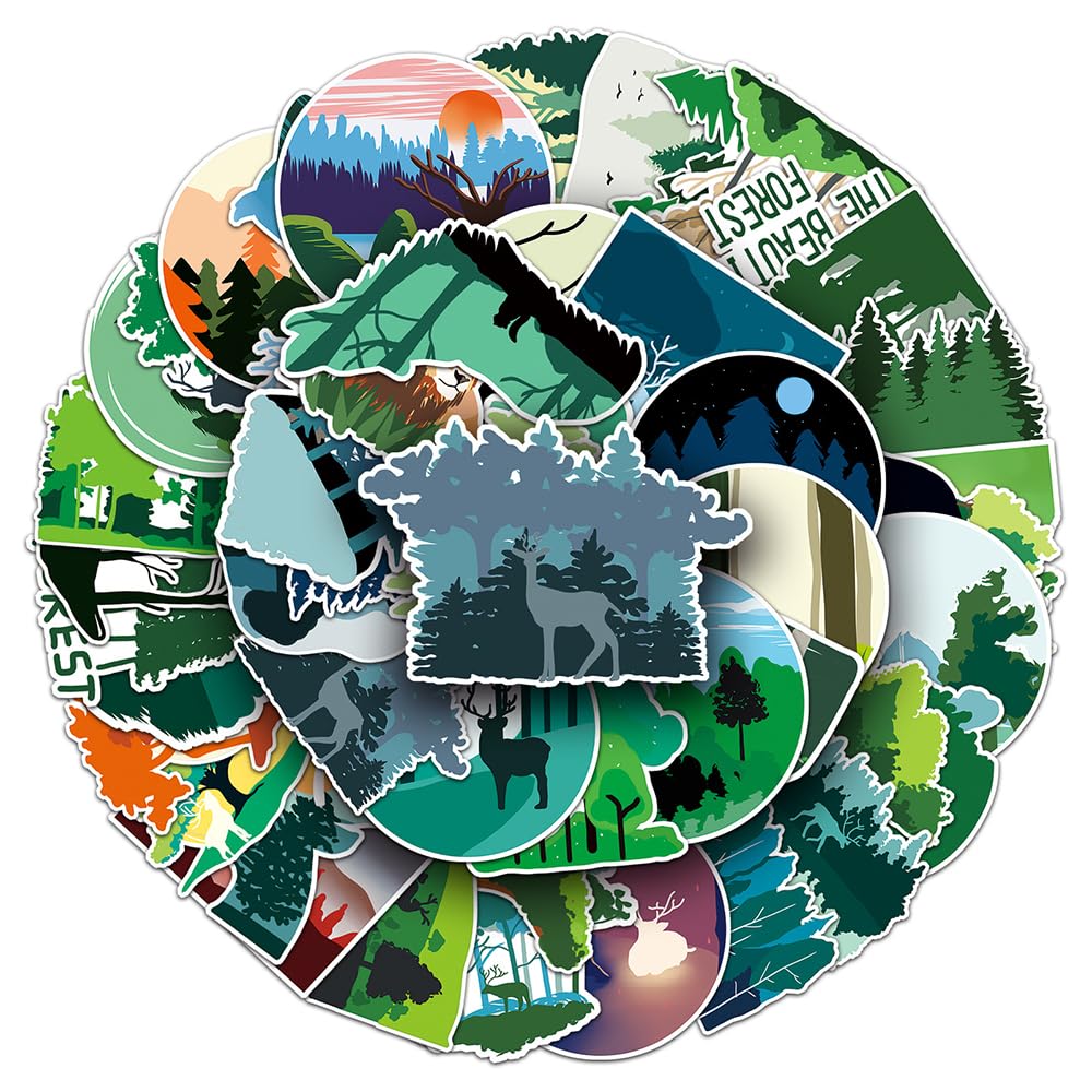 Minimalist Forest Landscape Vinyl Stickers, 50 PCS Woodland Nature & Wildlife Silhouette Decals for Laptops, Journals, Water Bottles, Scrapbooking, Notebooks & DIY Decor — image 1