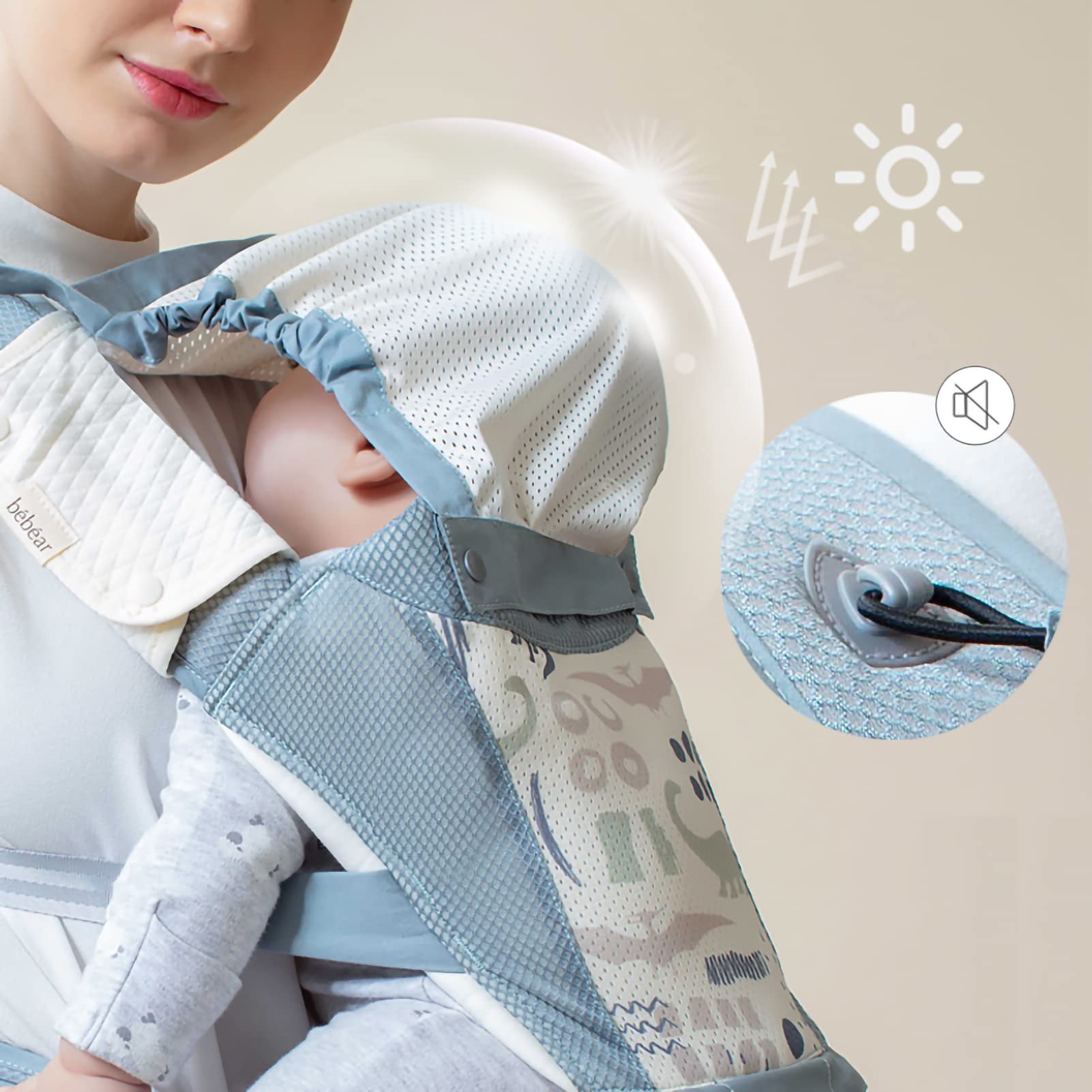 Bebamour Baby Carrier Newborn to Toddler-Baby Hip Carrier Front and Back Carry with Head Hood & 3 Pieces Teething Pads& Waist Extenders & Storage Bag (Grey)