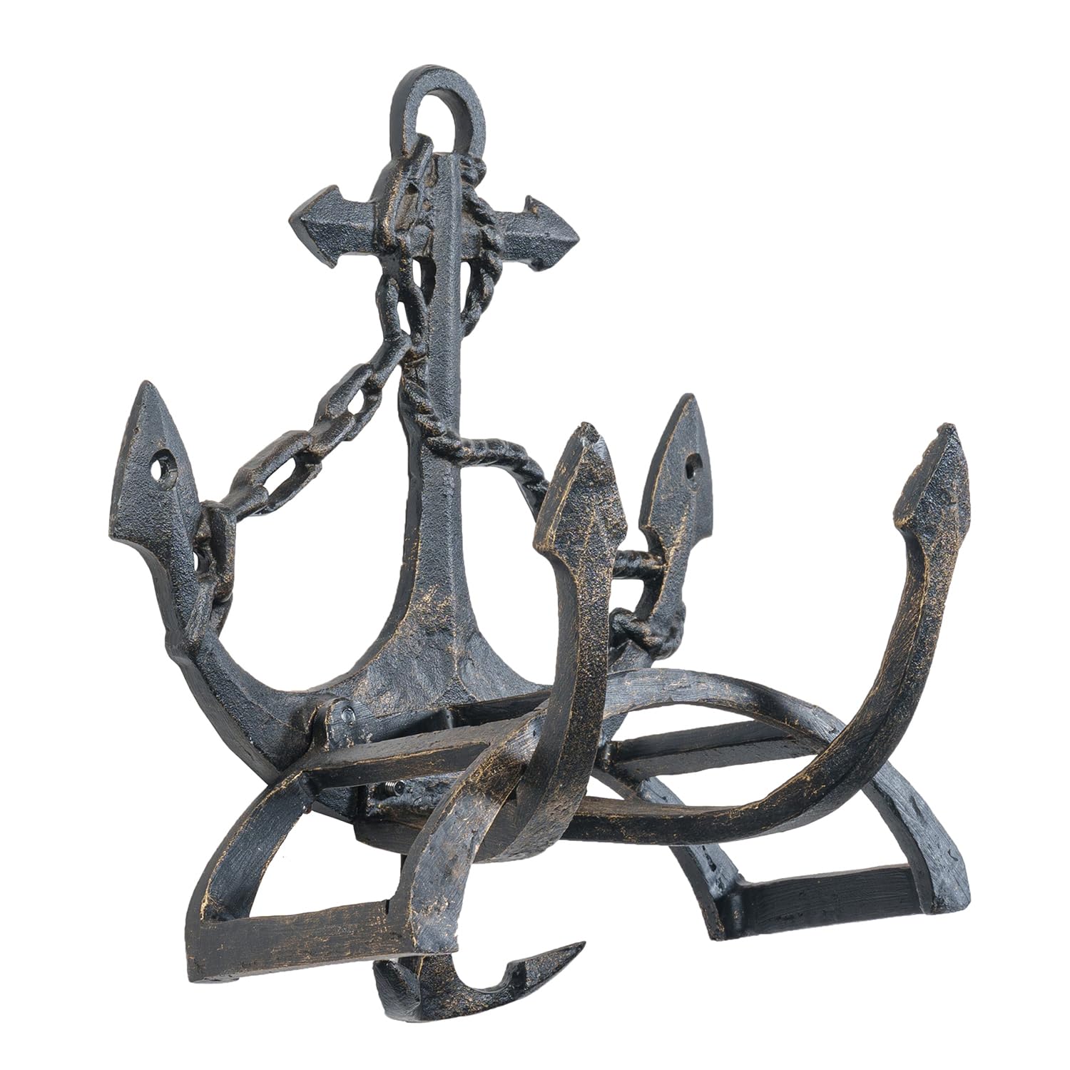 Photo 1 of MyGift Wall Mounted Hose Holder, Nautical Cast Iron Garden Water Hose Reel, Decorative Seaside Boat Dock Themed Hook for Hanging Gardening Equipment (Ship Anchor)