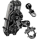 BRCOVAN Motorcycle Phone Mount Holder with Vibration Dampener & High-Speed Secure Lock, Adjustable Handlebar Cellphone Clamp for Bike Bicycle Scooter ATV, Fit 5.4-7.2'' Smartphone, Big Phone Friendly