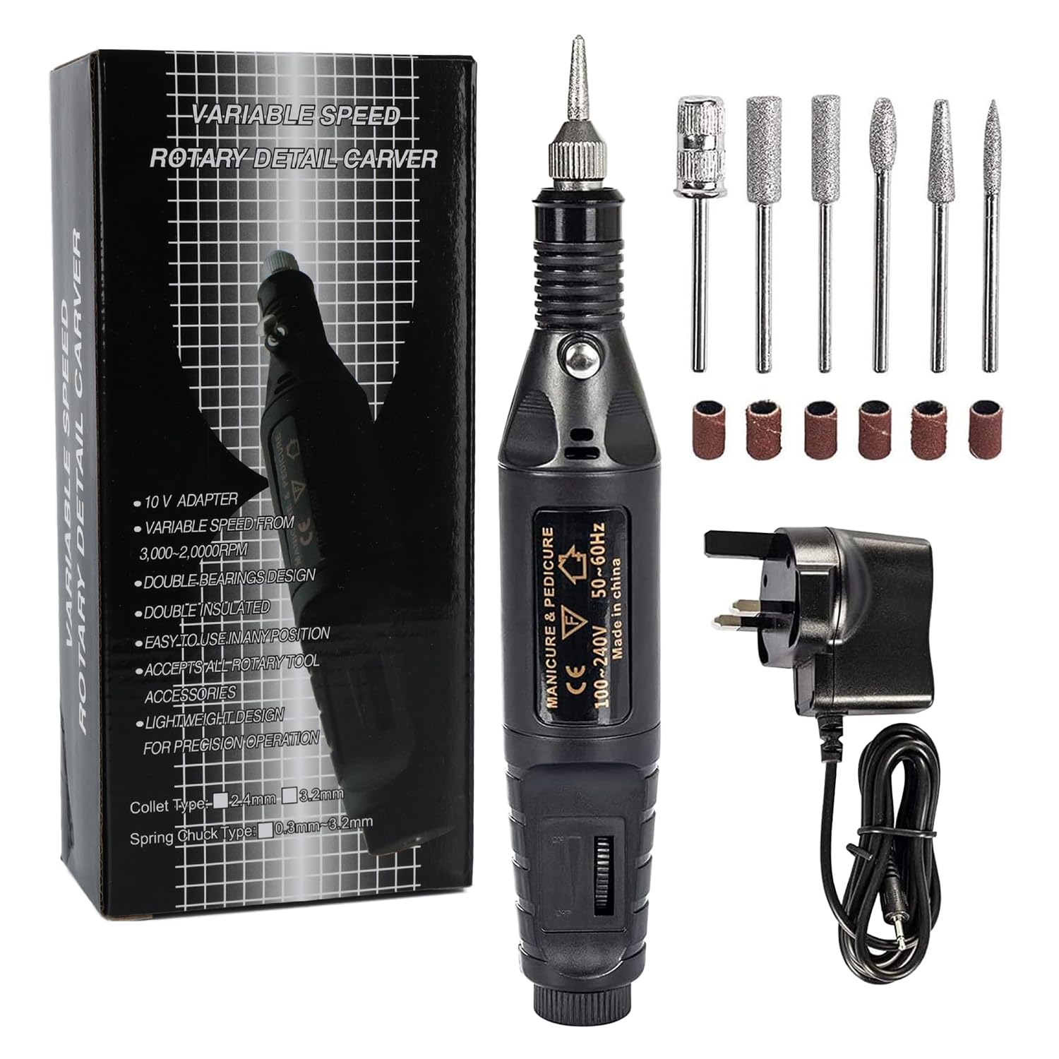 Electric Nail Files, Electric Nail Drill Portable Nail File for Thick Toe Nails with 6 Drill Bits and Sanding Bands Professional Adjustable Speed for Gel Nails/Acrylic Nails/Beginner (Black)