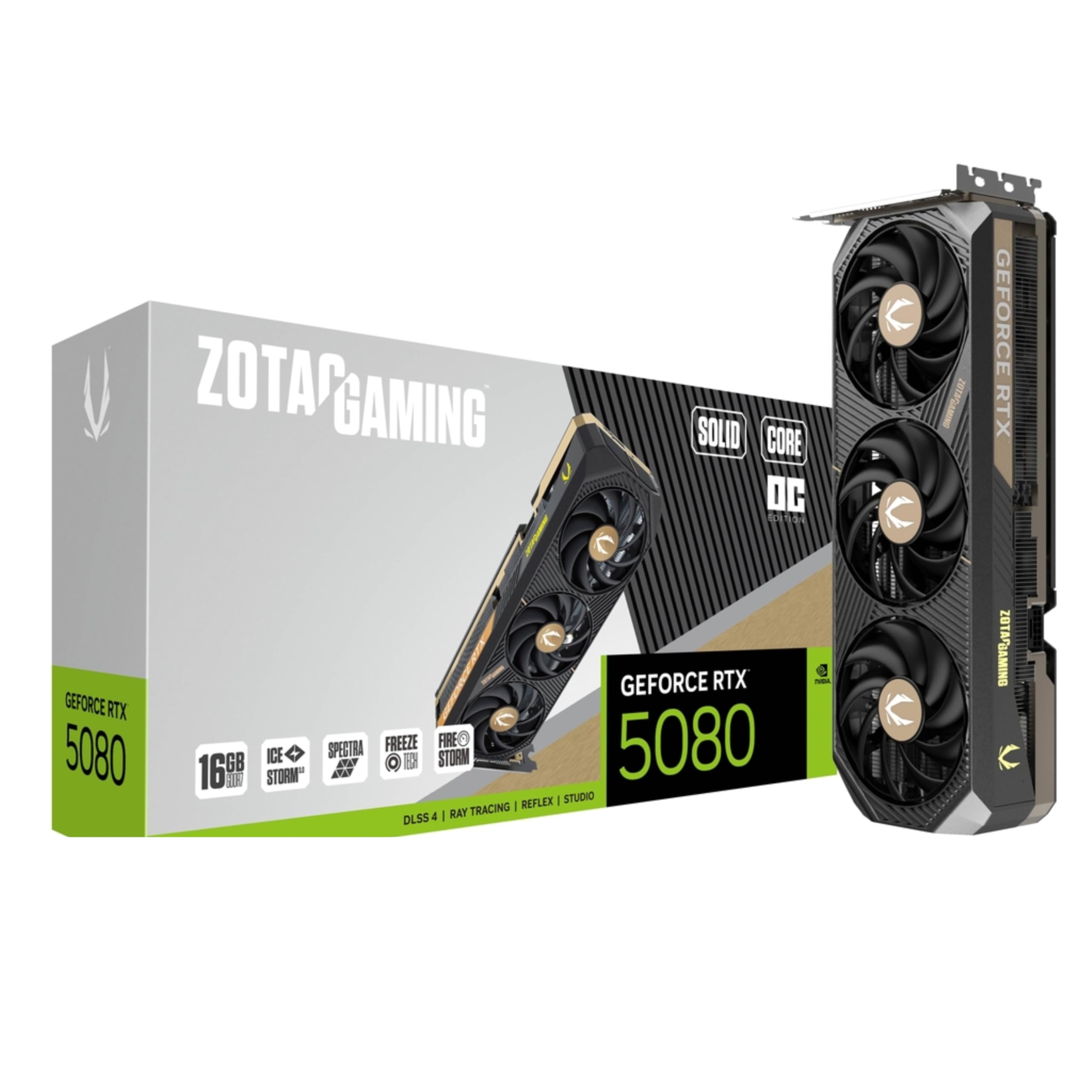 ZOTAC Gaming GeForce RTX 5080 Solid Core OC, GeForce RTX 5080, 16 GB, GDDR7, 256 bit, 7680 x 4320 Pixel, PCI Express x16 5.0