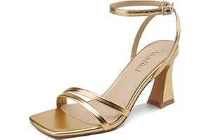AIUNIIND Heeled Sandals for Women Chunky Block High Heels Square Open Toe Sandals with Ankle Strap 3 Inch Dress Heels Comfortable