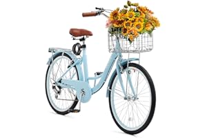 VEVOR Cruiser Bike, Beach Cruiser Bike with Large Capacity Basket and Rear Rack, Secure & Sturdy Cruiser Bike with Adjustable