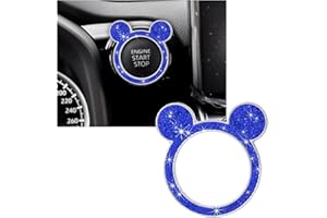 Augeny Bling Car Engine Start Button Cover, Rhinestone Key Ignition Knob Ring, Sparkling Push to Start Button Sticker for Women, Universal Car Accessories for Interior Decoration (1PC, Dark Blue)