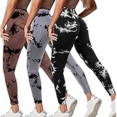 Geyoga 3 Pack Women's Tie Dye Booty Leggings, Seamless Elastic Tummy Pants Butt Lift Elastic Workout for Women Gym