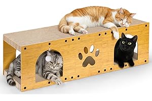 Gimars 39.4-inch Cat Scratcher Tunnel with Toy Ball, Corrugated Cardboard House Furniture Protector, Extra Large Scratching P