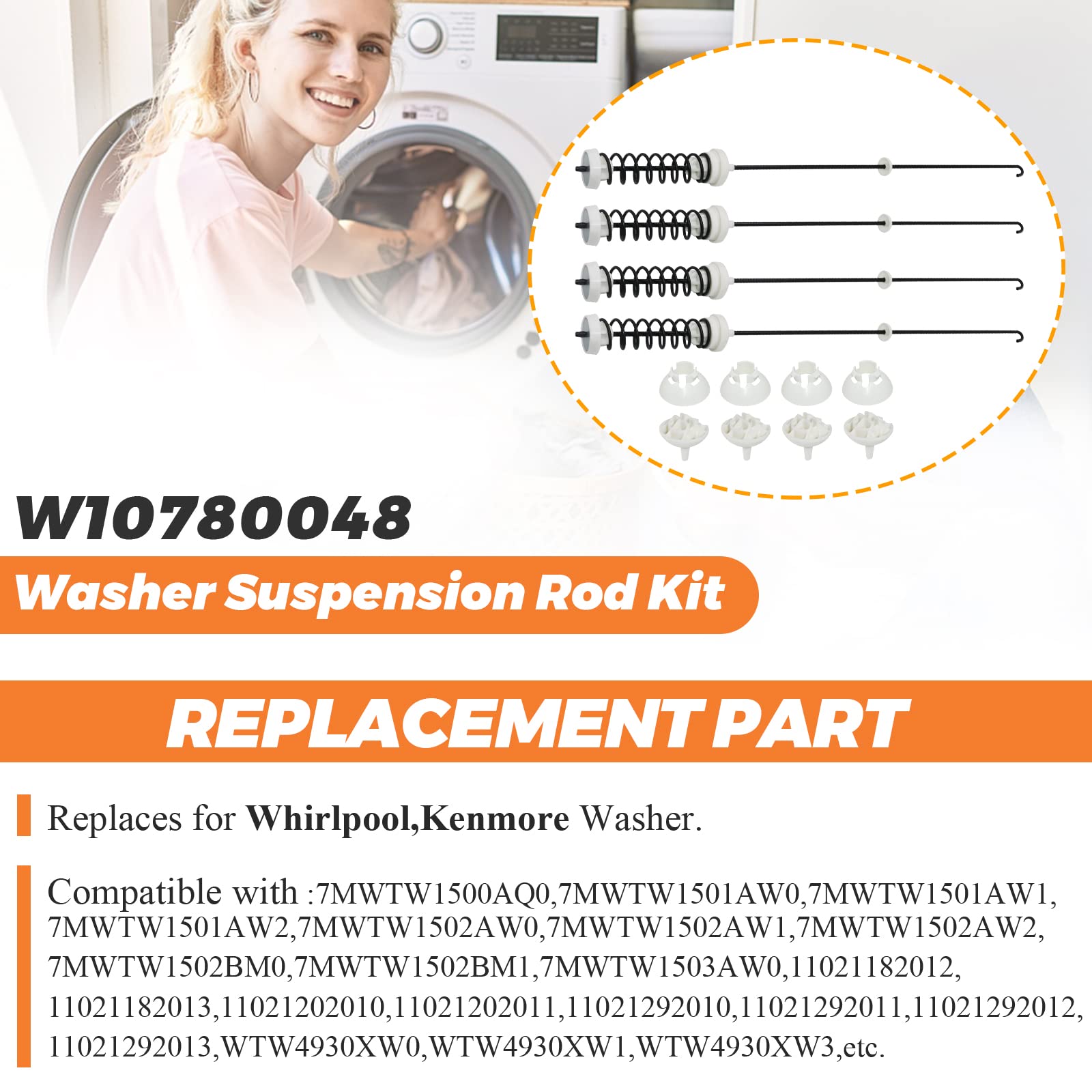 【2025 UPGRADED】W10780048 WTW4800XQ4 WTW4800XQ1 RTW4640YQ1 ATW4675YQ1 Washer Suspension Rod Kit(4 packs) by Beaquicy - Replacement for Whirlpool Ken-more Admiral May-tag Washing Machine