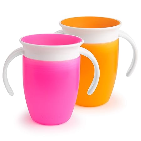 Munchkin Miracle 360 Trainer Cup, 7 Ounce, 2 Count (Pink/Orange)