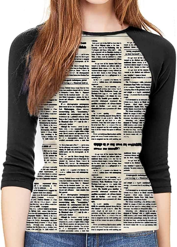 Old Newspaper Crew Neck Comfy Tees Shirts Top Article Column Text