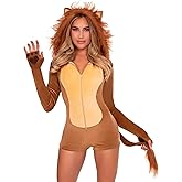 Lion Costume for Women Lion Onesie Adult with attached Animal Ears Hood, Tail, and Paw Gloves
