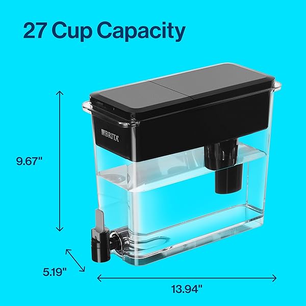 BRITA ULTRAMAX LARGE WATER DISPENSER WITH STANDARD FILTER, BPA-FREE, REDUCES COPPER, CADMIUM AND MERCURY IMPURITIES, LASTS 2 MONTHS OR 40 GALLONS, INCLUDES 1 FILTER, KITCHEN ACCESSORIES, LARGE 27-CUP