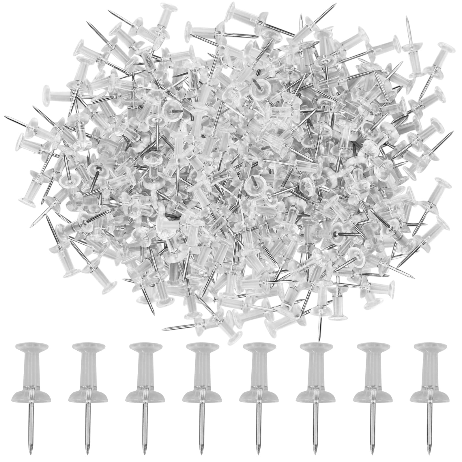 HXMJIED 400pcs Transparent Push Pins,Plastic Head Drawing Poster Tacks Needle, Clear Poster Pins for Wall Hangings,Cork Board,Maps Posters Photos,Pinboard,Notice Board,Xmas Party Decorations