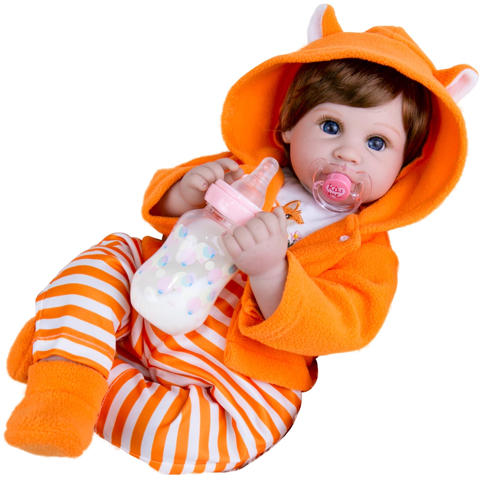 Aori Lifelike Reborn Baby Dolls - 22 Inch Realistic Baby Girl - Soft Weighted Body Doll with Fox Outfit Newborn Baby Doll for Girls 3+, Collectors, Role Play | Real Life Baby Doll Gift Set Image