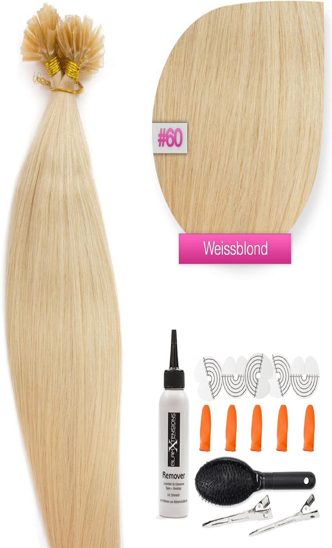 Keratin Bonding Hair Extensions 100% Remy Human Hair Extensions # 60 White Blonde, 1 g Strands – 50 cm) u-tip Extension Remy Quality by Accessories G
