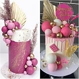 ASTARON 32 Pcs Ball Cake Topper Decorations Pink Gold Foam Balls Sticks view 4
