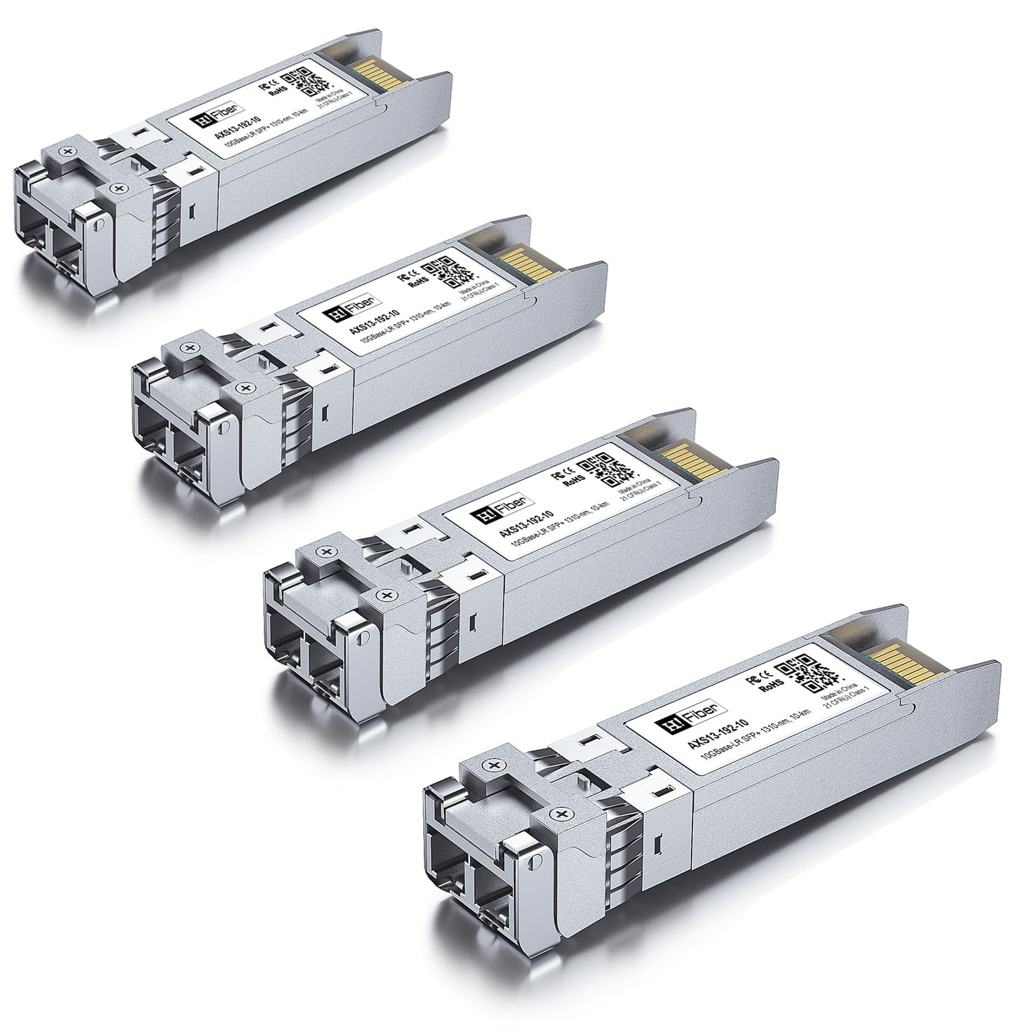 Photo 1 of H!Fiber 10G Single Mode SFP+ LC Module, 10GBase-LR Fiber Transceiver for Cisco SFP-10G-LR, Meraki MA-SFP-10GB-LR, Ubiquiti UniFi UF-SM-10G, Mikrotik, Netgear, D-Link (SMF,1310nm,10km,DDM) 4 Pack