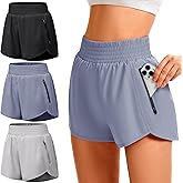 TVKSOM Women's Athletic Workout Shorts High Waisted with Zipper Pockets Gym Elastic Running Shorts for Women Casual