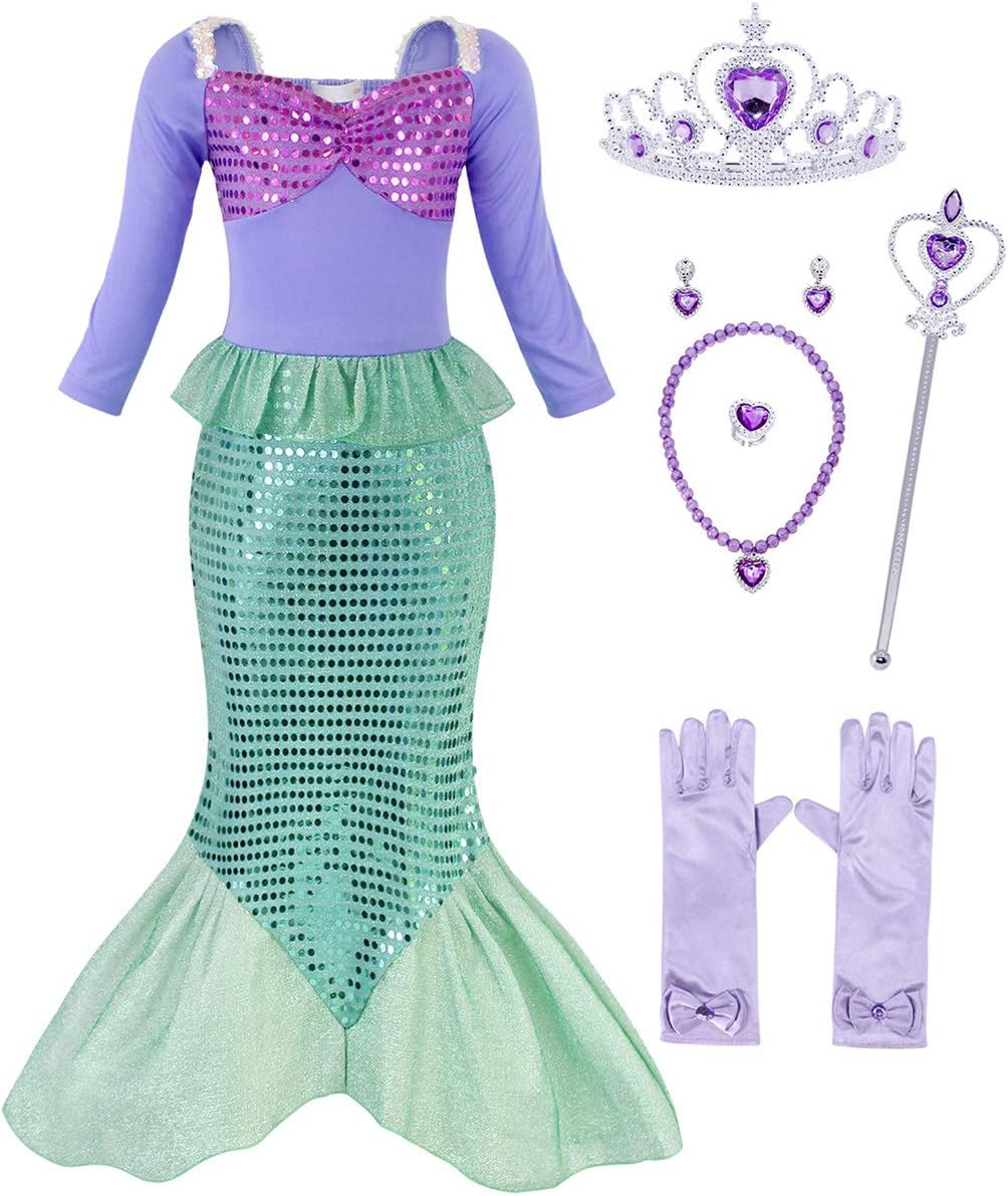 MetCuento Girls Mermaid Dress Princess Costume Dress up Kids Birthday Sequins Party Dress Accessories 2-10 Years