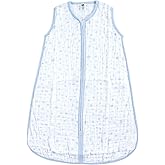 Hudson Baby Unisex Baby Muslin Cotton Sleeveless Wearable Sleeping Bag, Sack, Blanket, Blue Stars, 12-18 Months