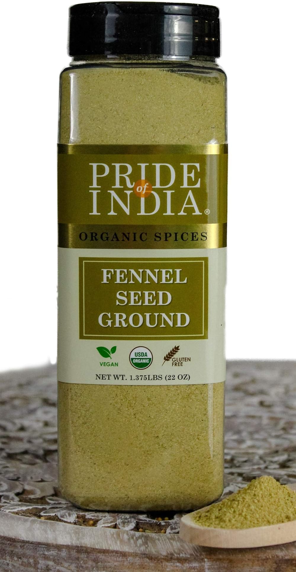 Pride of India โ Fennel Seed Ground โ Natural & Gourmet Spice โ Perfect Addition to Tea/Drinks/Roast/Rubs/Bakes/ - Cooling Properties โ Easy to Store โ 8 oz. Medium Dual Sifter Jar