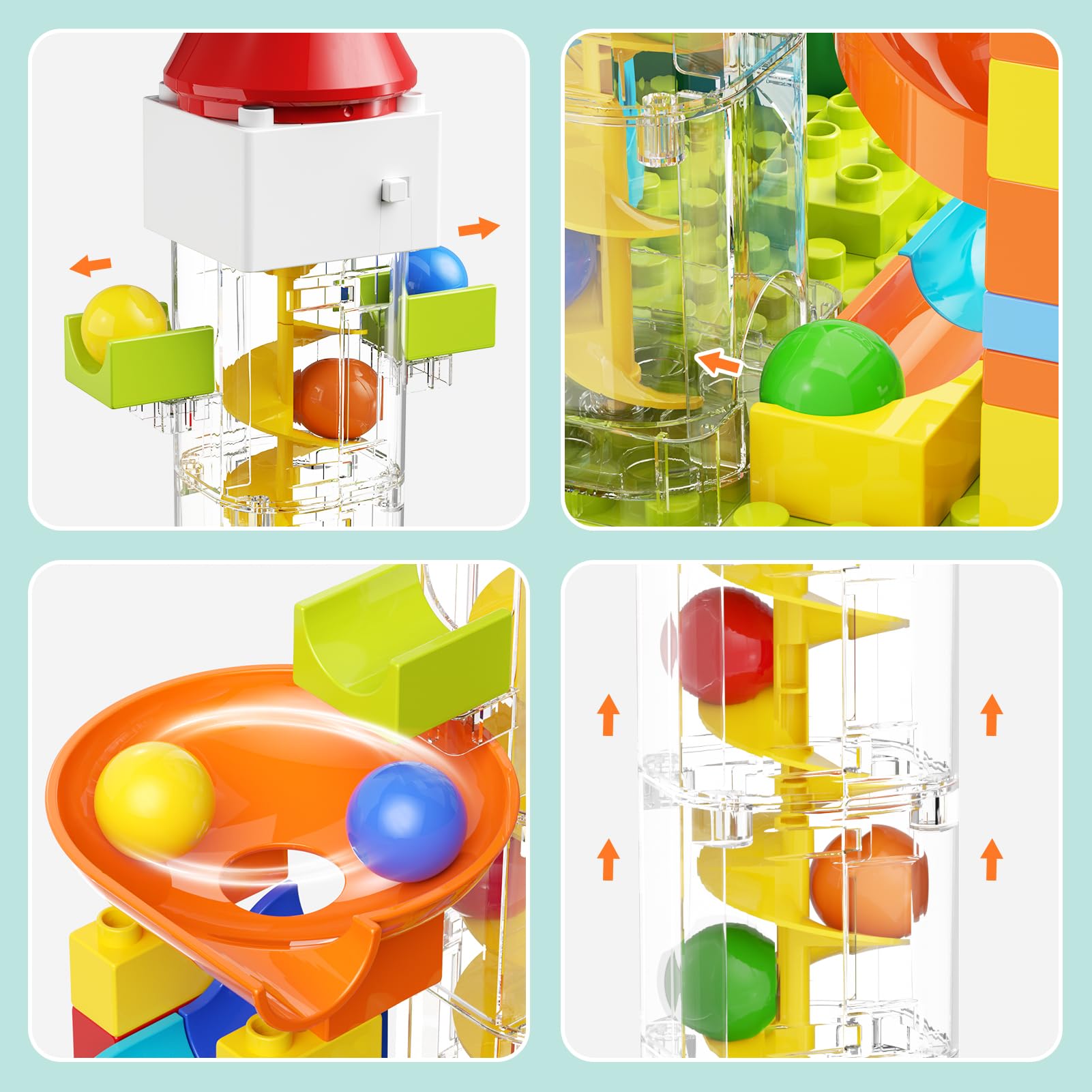 Electric Marble Run with Automatic Elevator Lift - STEM Building Toy for Kids Ages 4-8, 102 PCS Construction Set with 10 Marbles & Transparent Track, Compatible with Standard Building Blocks