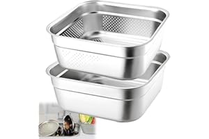 2-in-1 Stainless Steel Washing Up Bowl Set, 2.5Gallons Stainless Steel Dishwashing Basin with Colander, Square Dish Tub for S