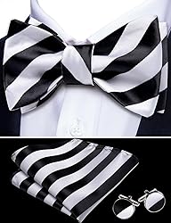 YOHOWA Mens Self Tie Bow Ties Black White Striped