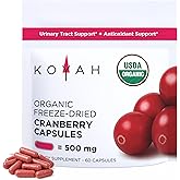 KOYAH - Organic Cranberry Capsules – 500 mg, Freeze-Dried, Whole-Berry, Vegan, Non-GMO, Supports Urinary Tract & Antioxidant Health, 60 Capsules