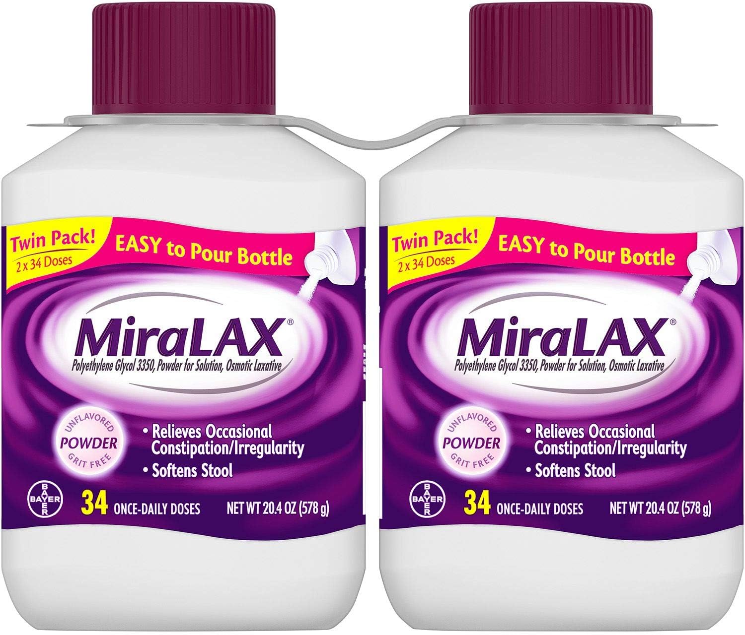 MiraLAX Powder 4Pack ((34 Does )20.4 oz Each ) Ckw@lhF