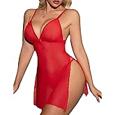 Gulinala Mesh Sheer Lingerie for Women Sexy Split Lingerie Dress Set