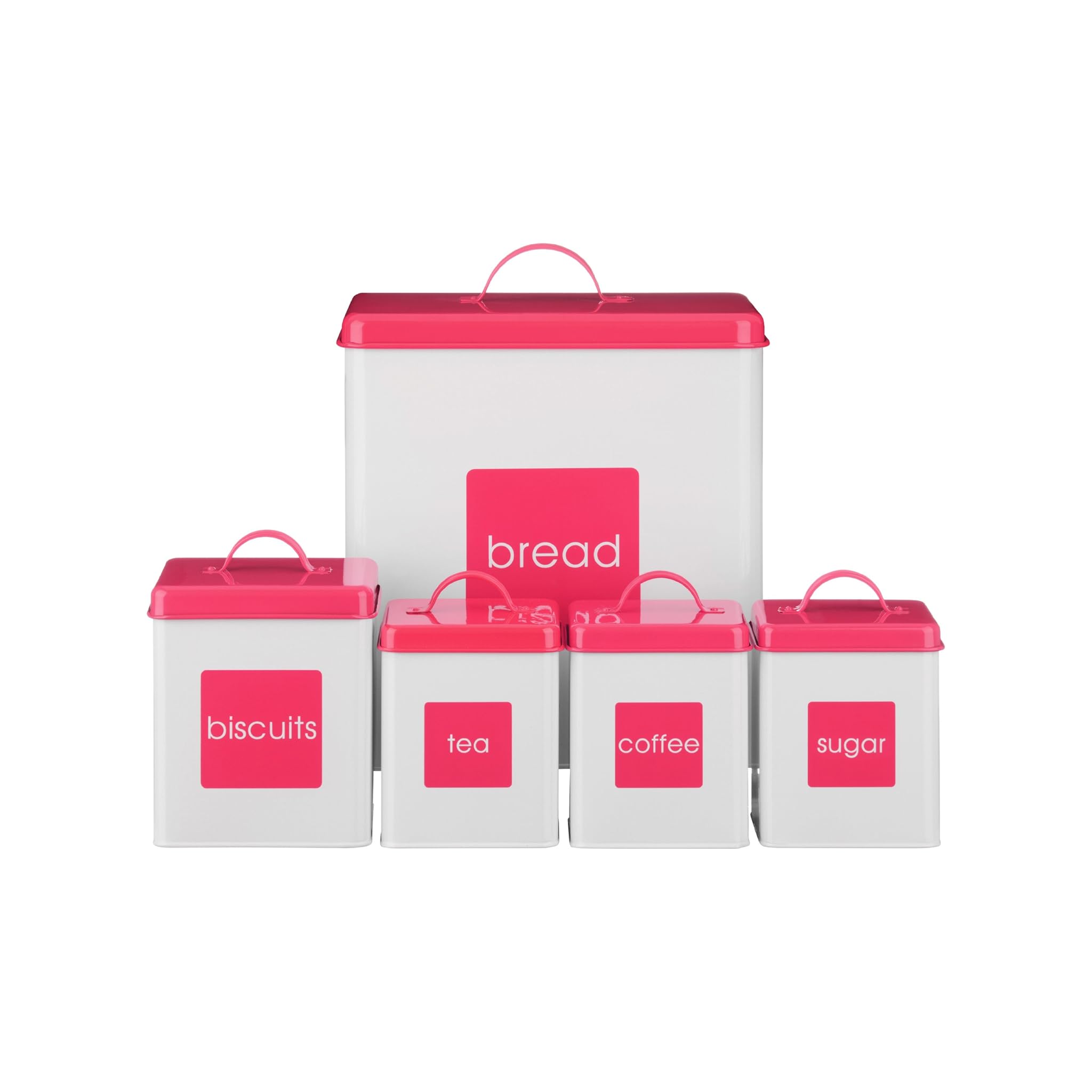 5Piece Enamel Kitchen Storage Set Hot Pink/White