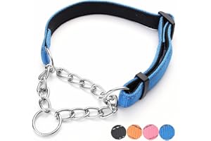 PUROAYET Martingale Dog Collars Adjustable Soft Nylon Reflective Collars with Stainless Steel Chain Walking Training Collars Heavy-Duty Puppy Chain Collars for Small,Medium,Large Dogs(Blue,S)