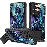 Rossy for Samsung Galaxy S23 Ultra Phone Case with Slide Camera Cover Kickstand Dual Layer Hybrid Shockproof Protective Case for Samsung S23 Ultra 5G 6.8" 2023,Dragon