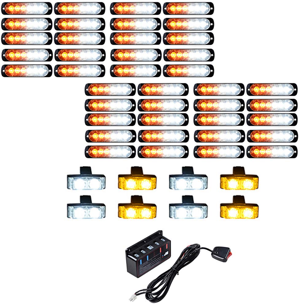 40X Ultra Bright 6-LED 18W Emergency Warning Construction Surface Mount Truck Trailer Strobe Light & 8X Car Truck Grille Deck Dash Flashing Light 2-LED - Amber White