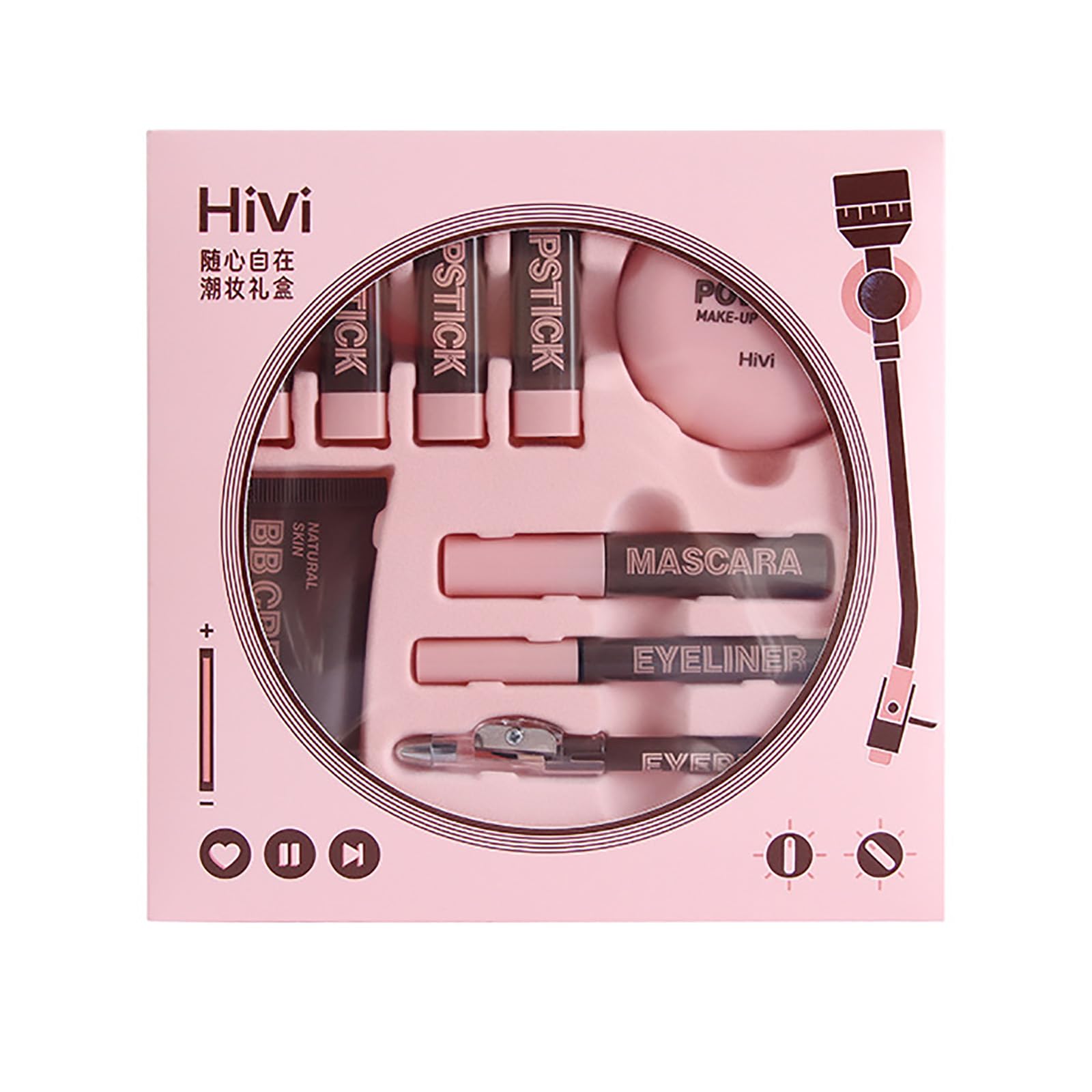 HiVi Makeup Set, Cosmetics Set, 9 Piece Set (1 x Foundation, 1 x Compact Powder, 1 x Eyeliner, 1 x Eyebrow Pen, 1 Mascara, Lipstick x 4), Full Beauty Makeup Set, Long Lasting, Makeup Set, Beginners,