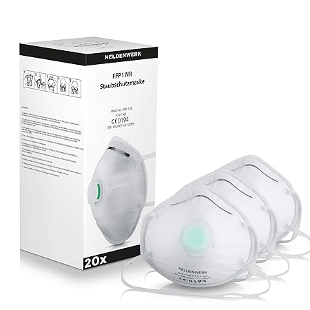 Heldenwerk® Atemschutzmaske im 5er, 10er oder 20er Set - Premium Atemmaske - Perfekt anpassbare FFP1 Mundschutz Maske - Feins