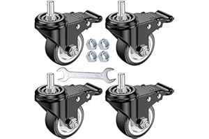 DICASAL 3 Inch Stem Casters Swivel Stem Mount Industrial Castors with American Size Thread 1/2"-13x1 Safety Dual Locking Wheels PU Foam No Noise Wheel for Workbench Furniture DIY Carts