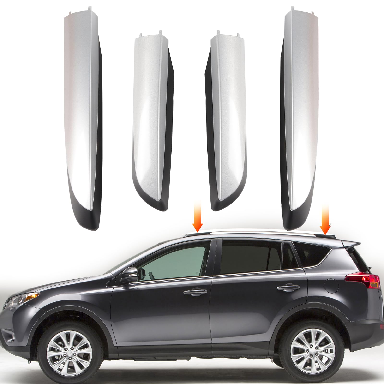 Photo 1 of 4Pcs Silver Roof Luggage Cargo Rail Rack End Cap Protection Cover Shell Trim Fits for 2013-2018 Toyota RAV4, 2013 2014 2015 2016 2017 2018