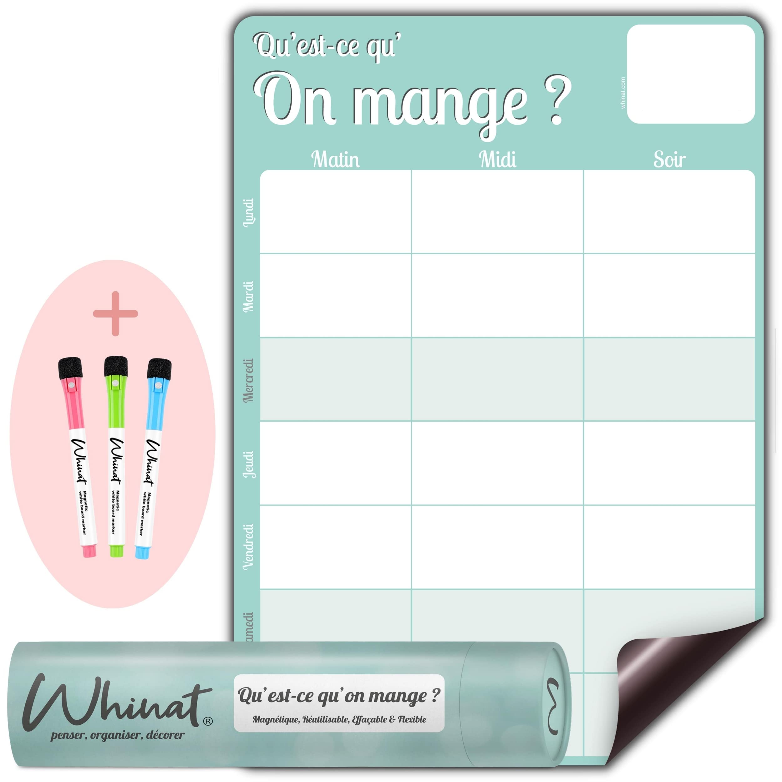 Memo Board Magnetic Memo Board "What is You Eat?" - Meal Planner and Calendar for the Family to Display the Kitchen Fridge