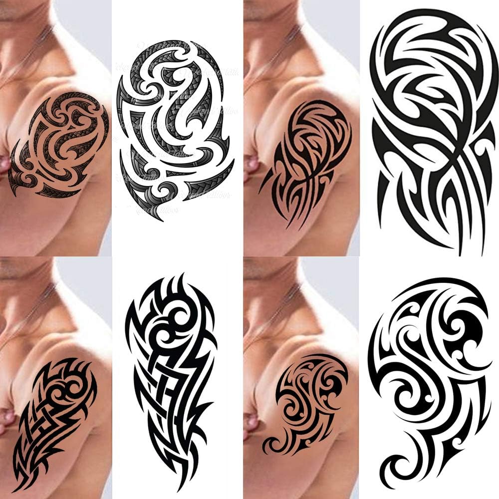 Temporary tattoo black dragon axe Maori tribal body art sticker transfer for arms shoulder Celtic Aztec Samoan for adult men and women… (4 Pack)