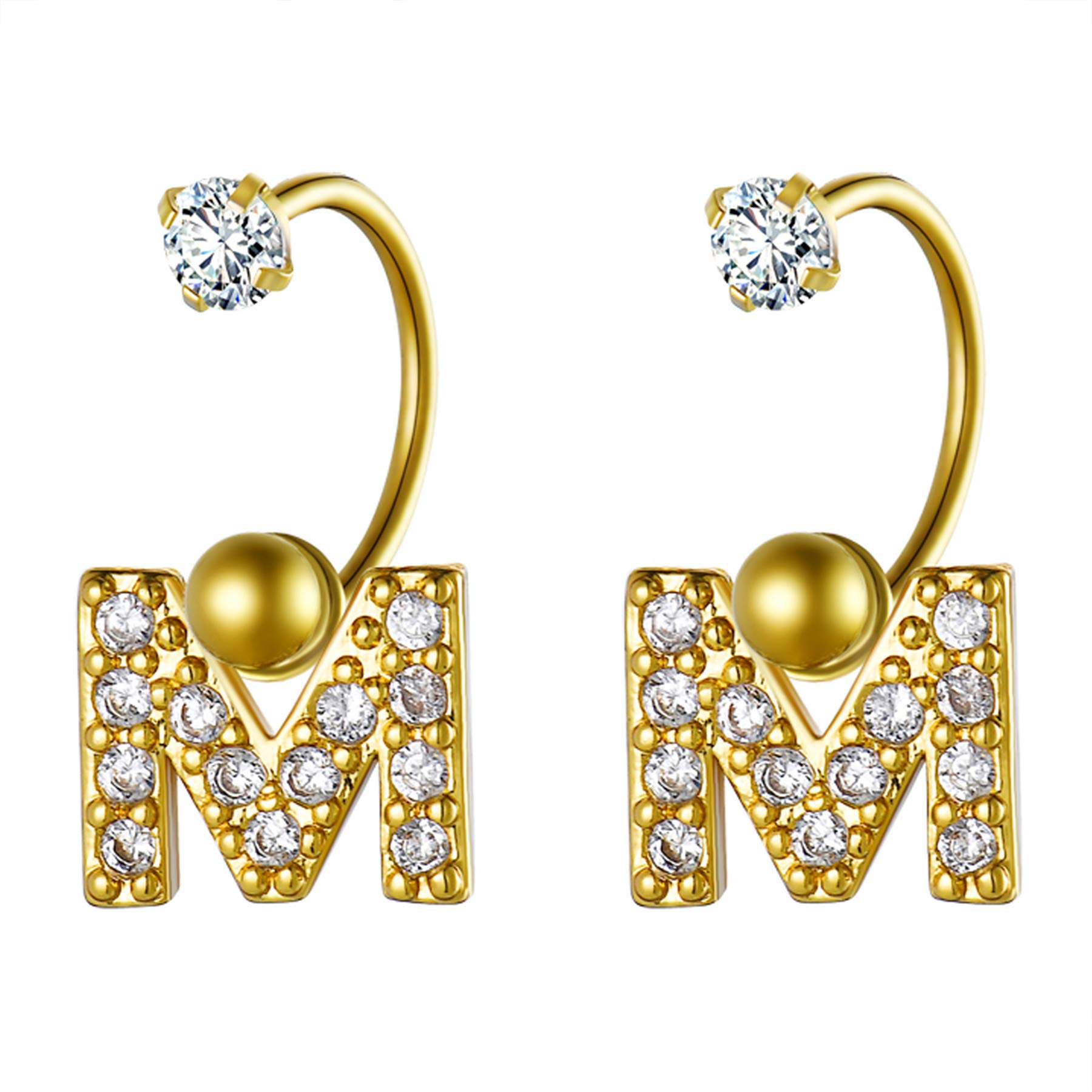 Cupimatch Zircon Dangle Circular Barbells Stud Earrings Alphabet 26 Initial Letters Stainless Steel Navel Button Rings jewelry Gift for Women Girls
