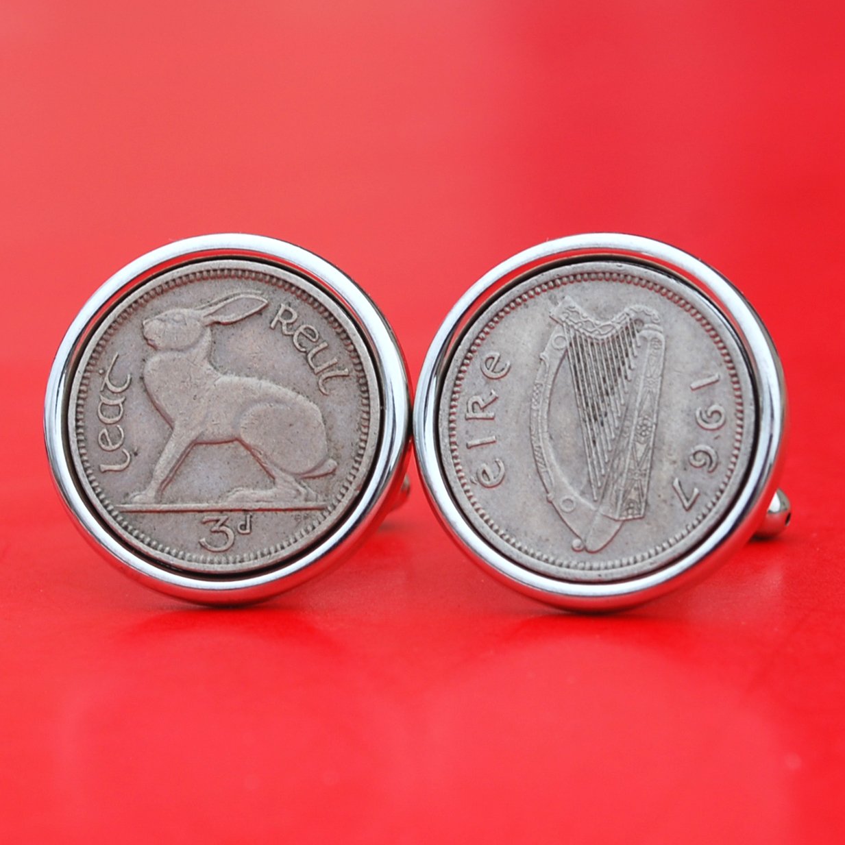 Amazon Com 1967 Irish Ireland 3 Pence Harp Coins Silver Plated Cufflinks New Lucky Rabbit Hare Handmade