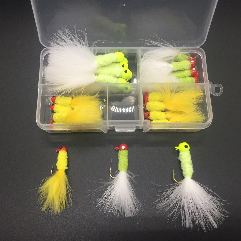 20pcs/box Crappie Jigs Assorted Colors Lead Head Hook With Marabou