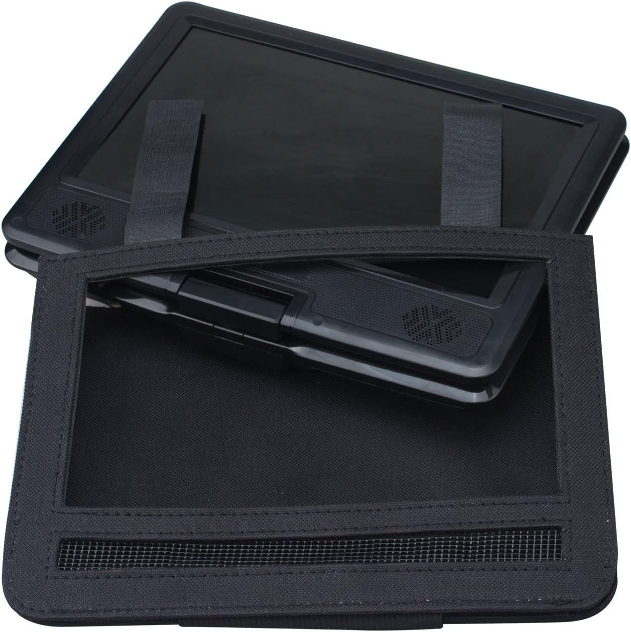 9.8" LCD Screen Portable DVD Player with Fabric Case Holder Car Headrest Mount, Black+Black